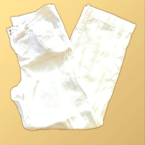 J. Jill linen stretch wide leg white linen blend pants, zip & clasps, elastic 8 - Picture 1 of 7